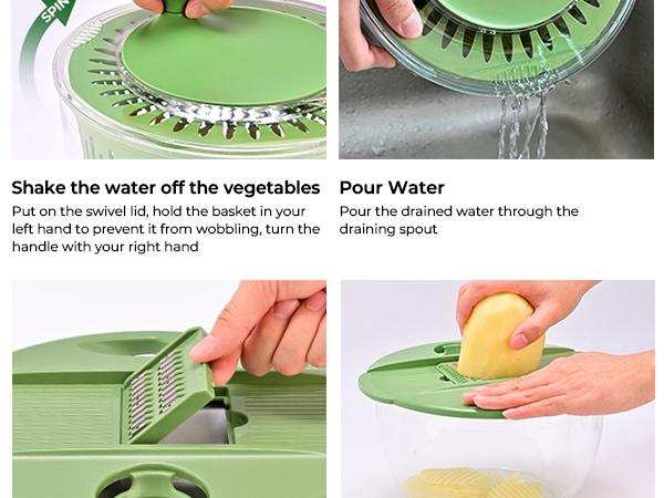 pukomc  5-in-1 Salad Spinner & Veggie Cutter w/Stainless Steel Blades – Washer & Prep Tool - Ultimate Kitchen Utensils Set for Fruits & Vegetables