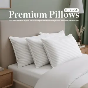 Utopia Bedding Premium Striped Bed Pillows for Back Stomach & Side Sleepers - Polycotton Soft Breathable Covers, No-Shift Construction, White, Pack of 2 - Polyester - Supportive Memory Foam