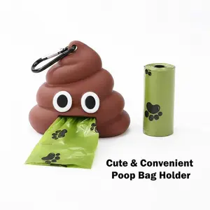 Funny Poop Emoji Dog Poop Bag Dispenser, Cute and Functional Dog Pop Bag Holder with Carabiner Portable Pet Waste Bag Holder for Dogs & Cats Cute Outdoor Walking Accessory
