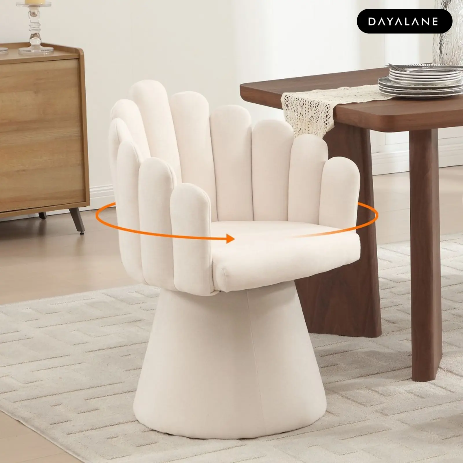 [SummerFinds]DAYALANE Swivel Accent Chair, Upholstered Kitchen Chairs with Arms, Mid Century Modern Vanity Chair with Palm-Shell Silhouette Chenille Beige