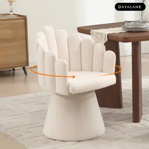 DAYALANE Swivel Accent Chair, Upholstered Kitchen Chairs with Arms, Mid Century Modern Vanity Chair with Palm-Shell Silhouette Chenille Beige