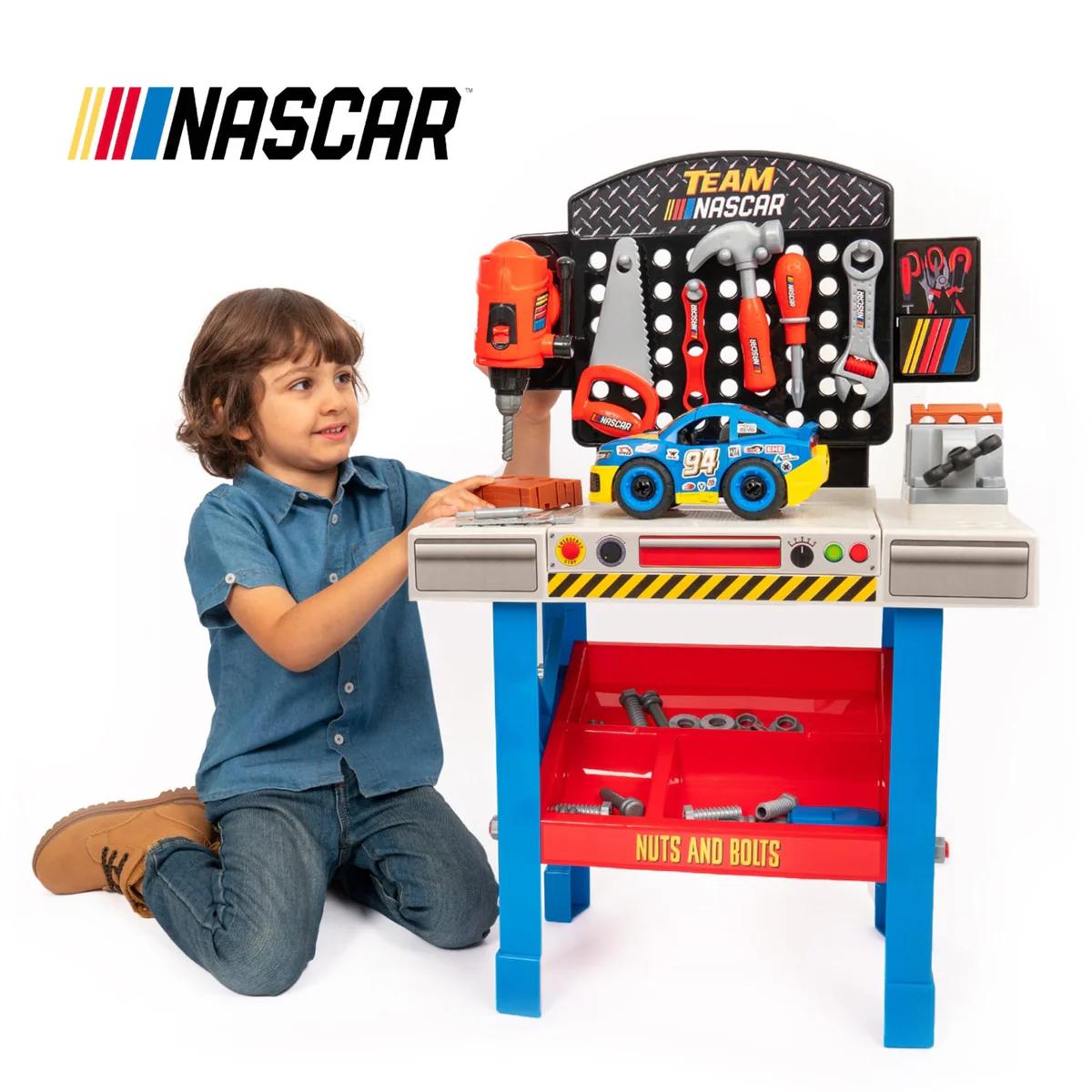 Marvel Spider-Man | Spidey and His Amazing Friends | Team Nascar | Transformers Pit Stop Tool Bench Playset - Pretend Play & Real Tool Fun for Kids Age 4+; Official Licensed