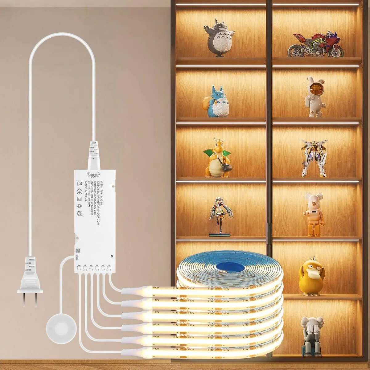 Cabinet Light COB LED Strip, Led Lights Strips, Led Lighting, Adjustable Touch Sensor Switch, Warm, Us Plug, Kitchen Shelf, Storage Closet, Bedroom Wardrobe Backlight