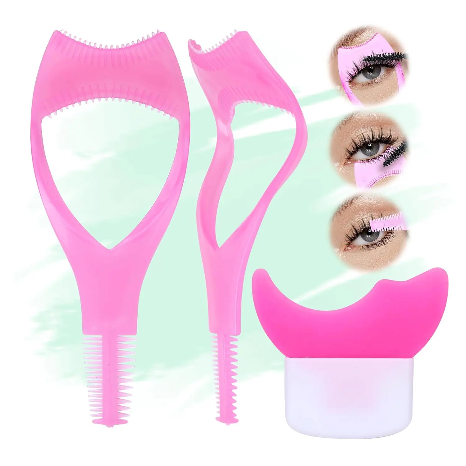 JIMIRE 3-in-1 Fluffy Cosmetic Mascara Shield (2Pcs, Plum) - Acrylic Makeup Tool, Silicone Eyeliner Stencils, Lash Applicator Guard, Beginner-Friendly Lash Buddy