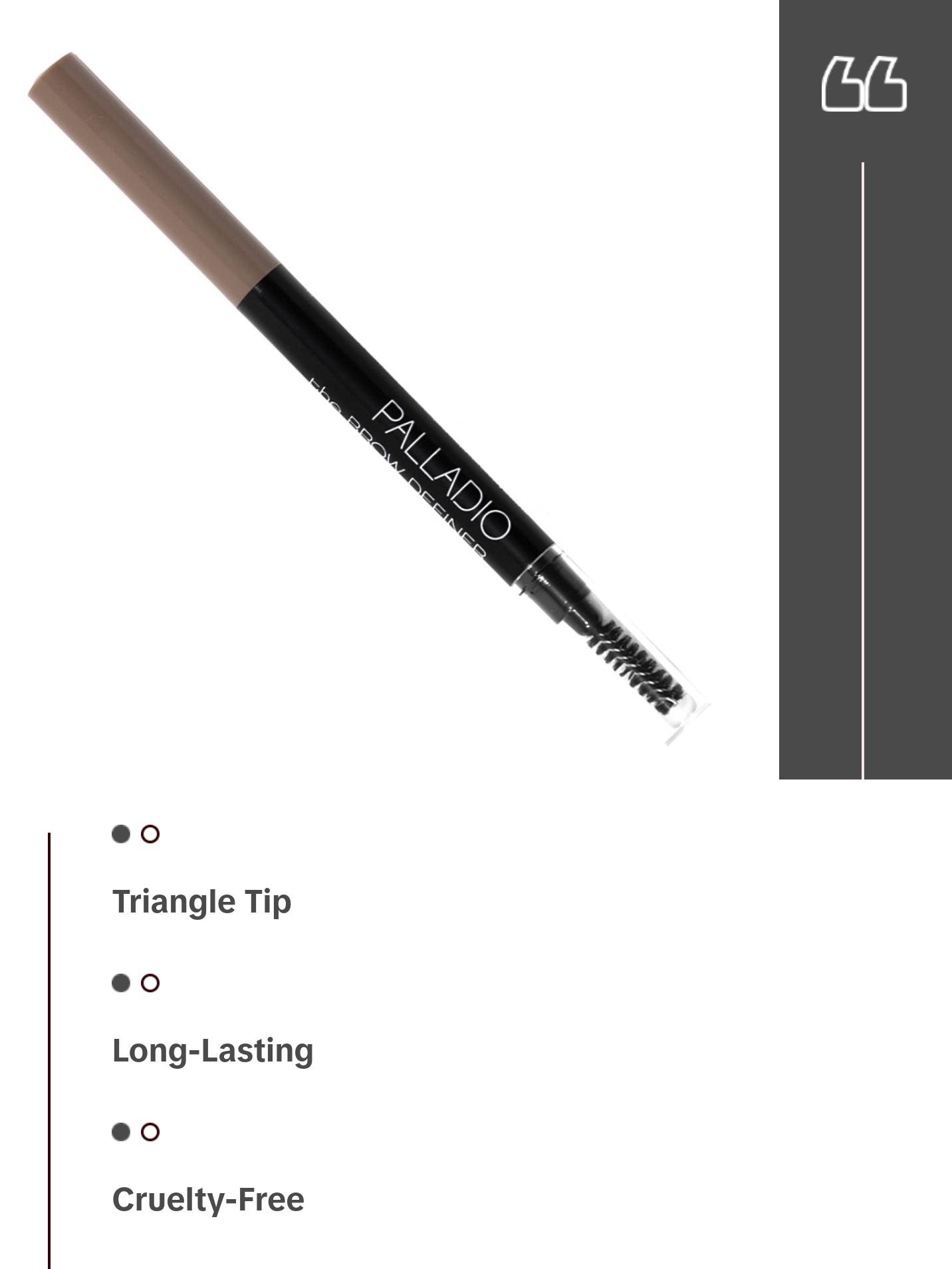 Palladio Brow Definer Retractable Pencil, Triangular Tip Fills Brows for a Natural Look, Tame and Shape Eyebrows with Spoolie Brush, Eyebrow Shaper, Buildable Light to Dark Colors