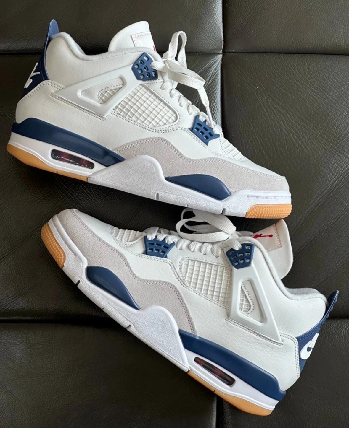 Nike SB x Jordan Air Jordan 4 "Navy" Textile & Synthetic Leather Mid-Top Retro Basketball Shoes Unisex White & Blue All Seasons Lightweight Comfortable Versatile Nike SB x Jordan Air Jordan 4 "Navy" Textile & Synthetic Leather Mid-Top Retro Basketball Shoes Unisex White & Blue All Seasons Lightweight Comfortable Versatile