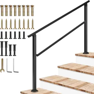 VIVOSUN Outdoor Handrail, 4 Step Stair Handrail, 54" x 36" Fits 1 to 4 Steps, Wrought Mattle Iron Handrail for Concrete Steps, Porch Steps, One-Step Assembly
