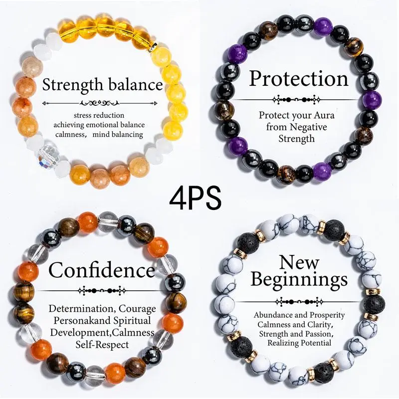 Amethyst Crystal Bracelets for Women and Men, Handmade 4-Piece Beaded Spiritual Set for Peace, Abundance, and Tranquility, Spiritual Items, Money Bracelet, Enhances Intuition, Natural Amethyst Bracelets & Bangles