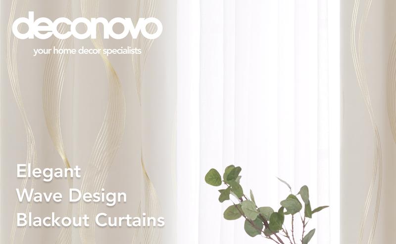 Blackout Curtains 2 panels, Deconovo Wave Striped Foil Golden Print Room Darkening Living Room Curtains curtain shack