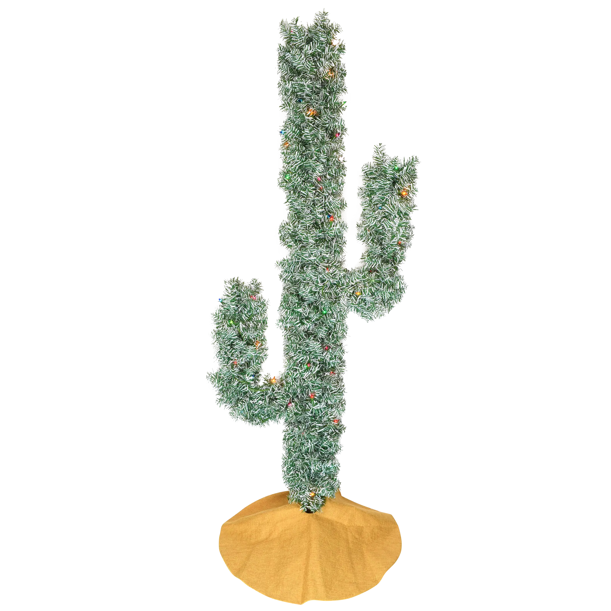 Pre-Lit LED Colored Lights Cactus Christmas Tree 6 Foot Tall with Sand Colored Skirt Set, 100 LED Lights, Traditional Design, PVC Needles plants faux