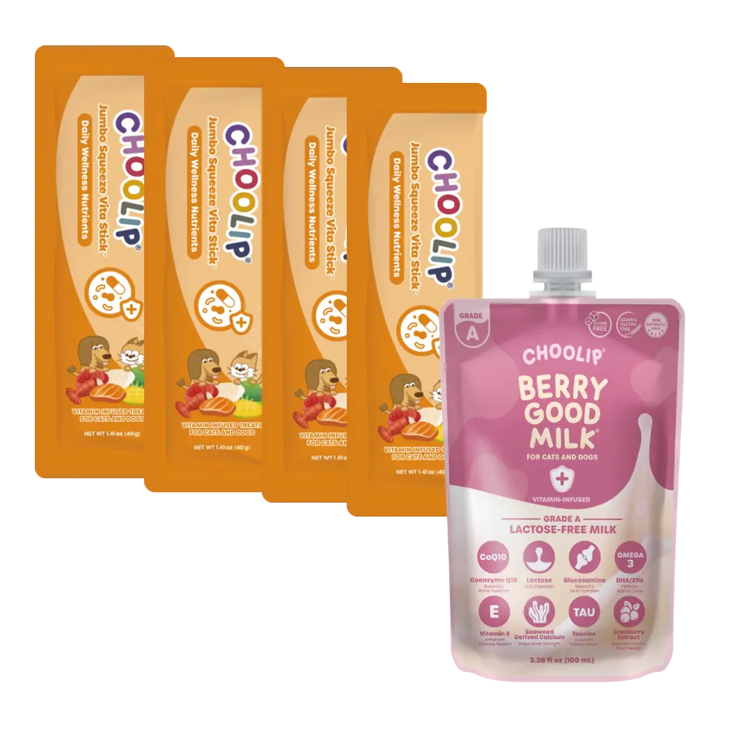 Choolip Lickable Dog & Cat Multivitamin Health Supplements - 4 Jumbo Squeeze Snack Sticks, 100ml Berry Good Milk, Gluten-Free Canine Nutritional Supplement for Daily Wellness, Energy Boost, Multivit Support, Picky Eater Help sohochic