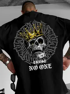Men's Gothic Streetwear T-Shirt with Skull & Bones Print - Loose Fit Round Neck Summer Tee, Edgy Casual Outfit Essential for Concerts & Casual Attire - Bone for Street Style (Hand Washable)