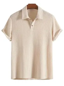 Men's Waffle-Knit Collared Neck Short Sleeve Polo
