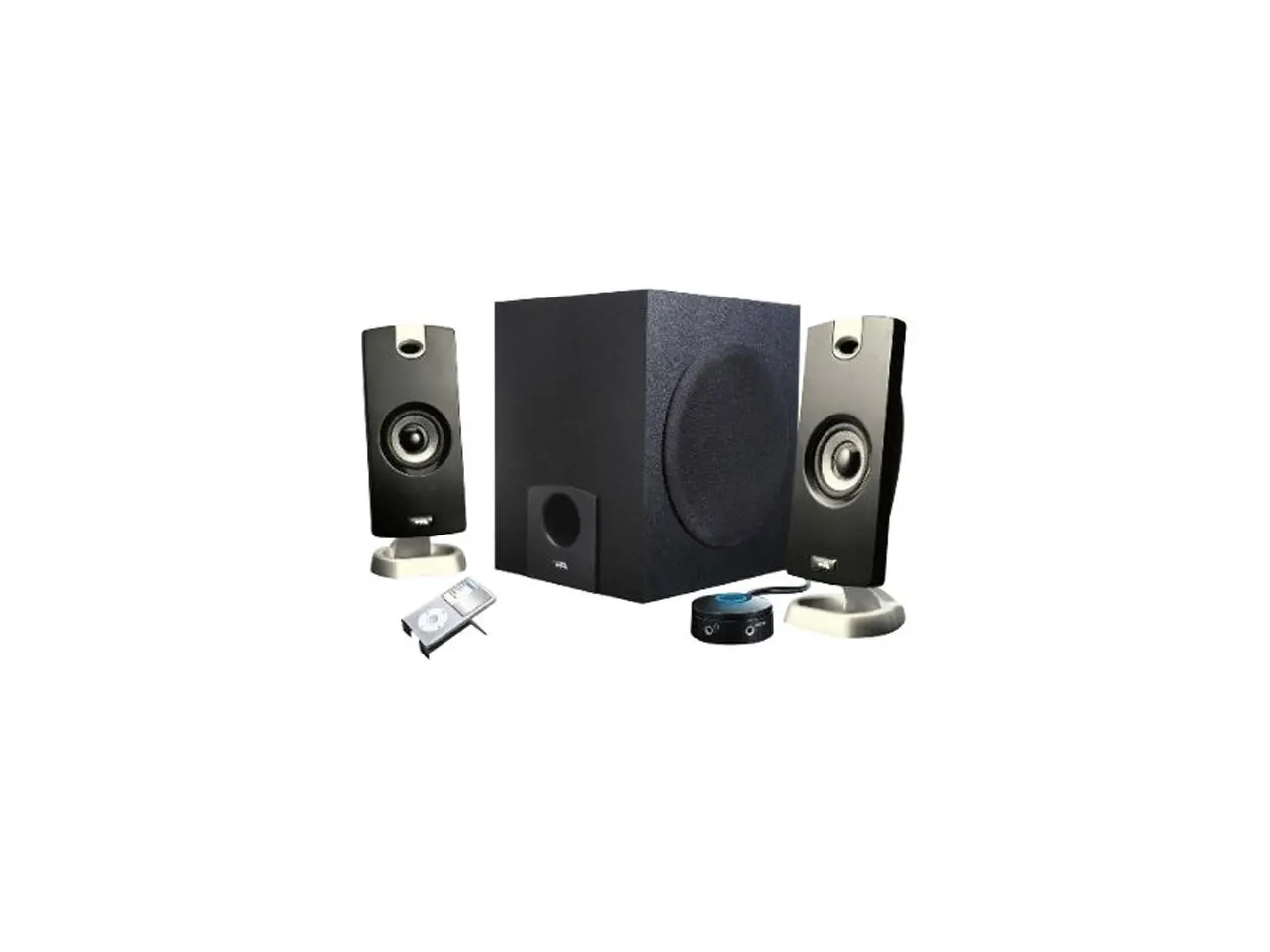 Cyber Acoustics CA-3090 9 Watts total RMS 2.1 3 Piece Flat Panel Design Subwoofer & Satellite Speaker System