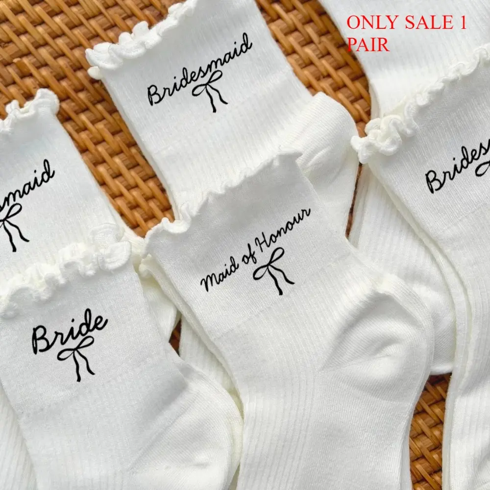 Team Bride White Socks for Wedding Day, Bridesmaid & Maid of Honor Gifts from Bride, Bridal Shower Party Favors