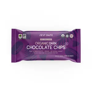 Just Date Organic Date Sweetened Dark Chocolate Chips / 65% Cacao / Vegan / No Sugar Added / Only 3 Ingredients / Low Glycemic Index / 8 Oz