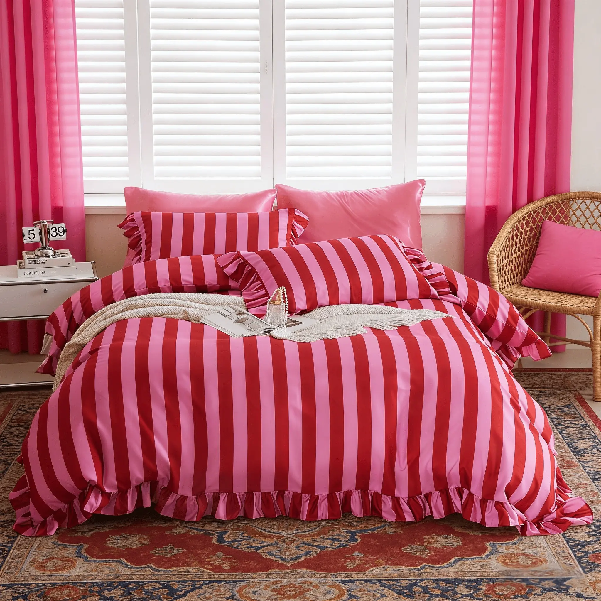 Romantic French Style Striped, 3 Piece Set Decorative Soft Bedding Sets Includes 1 Duvet Cover + 2 Pillowcases, No Insert Soft Breathable Polyester Fiber Cozy Bedding Set Perfect Gift for Valentine's Day