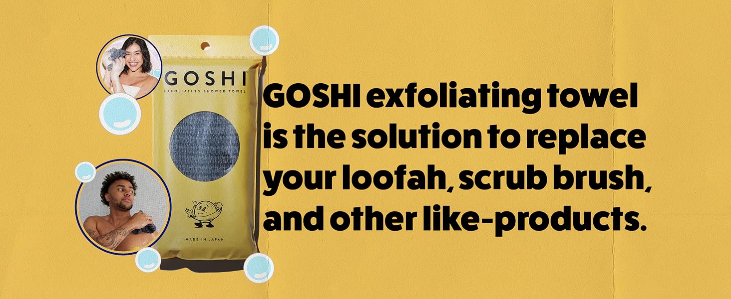 GOSHI Exfoliating Shower Bath Towel - Rip-Resistant Personal Exfoliating Washcloth, Cleaning, Scrubber for All Skin Types - Made in Japan