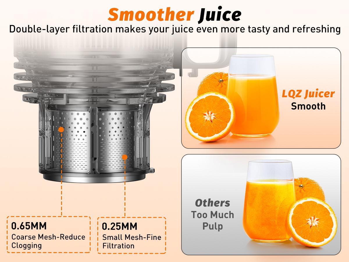 LQZ Cold Press Juicer-Slow Masticating Machines, 350W, 5.4" Feed Chute for Whole Fruits & Vegetables,High Juice Yield,Easy to Clean
