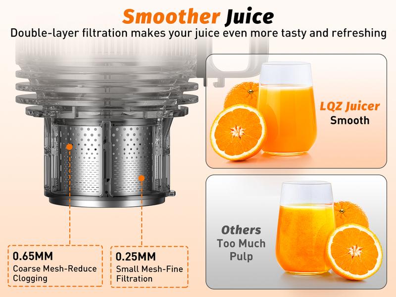 LQZ Cold Press Juicer-Slow Masticating Machines, 350W, 5.4" Feed Chute for Whole Fruits & Vegetables,High Juice Yield,Easy to Clean