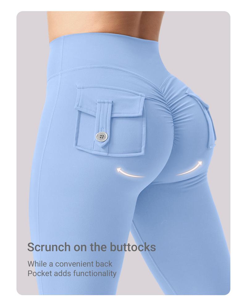 YEOREO CoreFlex Flare High-Waisted Scrunch Tummy Control Leggings with Pockets Butt-Lifting Seamless Workout Pants Tight Fit Breathable Fabric Sweatpants