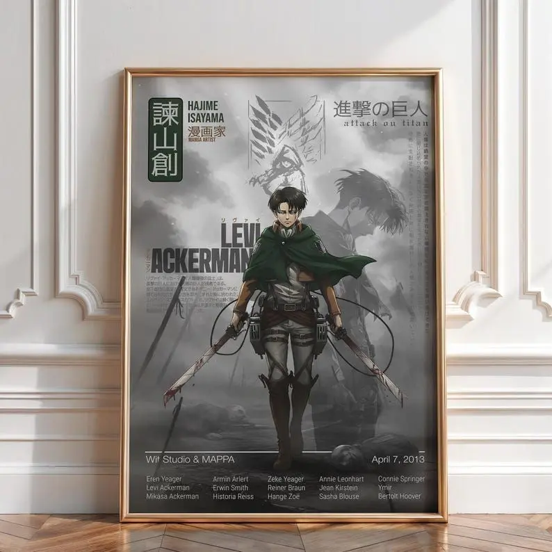 [No Frame] Levi Ackerman Manga Poster, Attack on Titan Anime Wall Art Print Vintage Gift