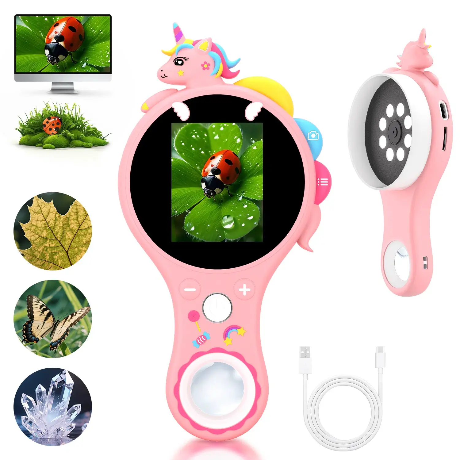 Kids Microscope Handheld Digital Microscope Portable Mini USB Microscope Camera for Science Education Fun Birthday Gift Usb Powered Microscope Teaching Supplies