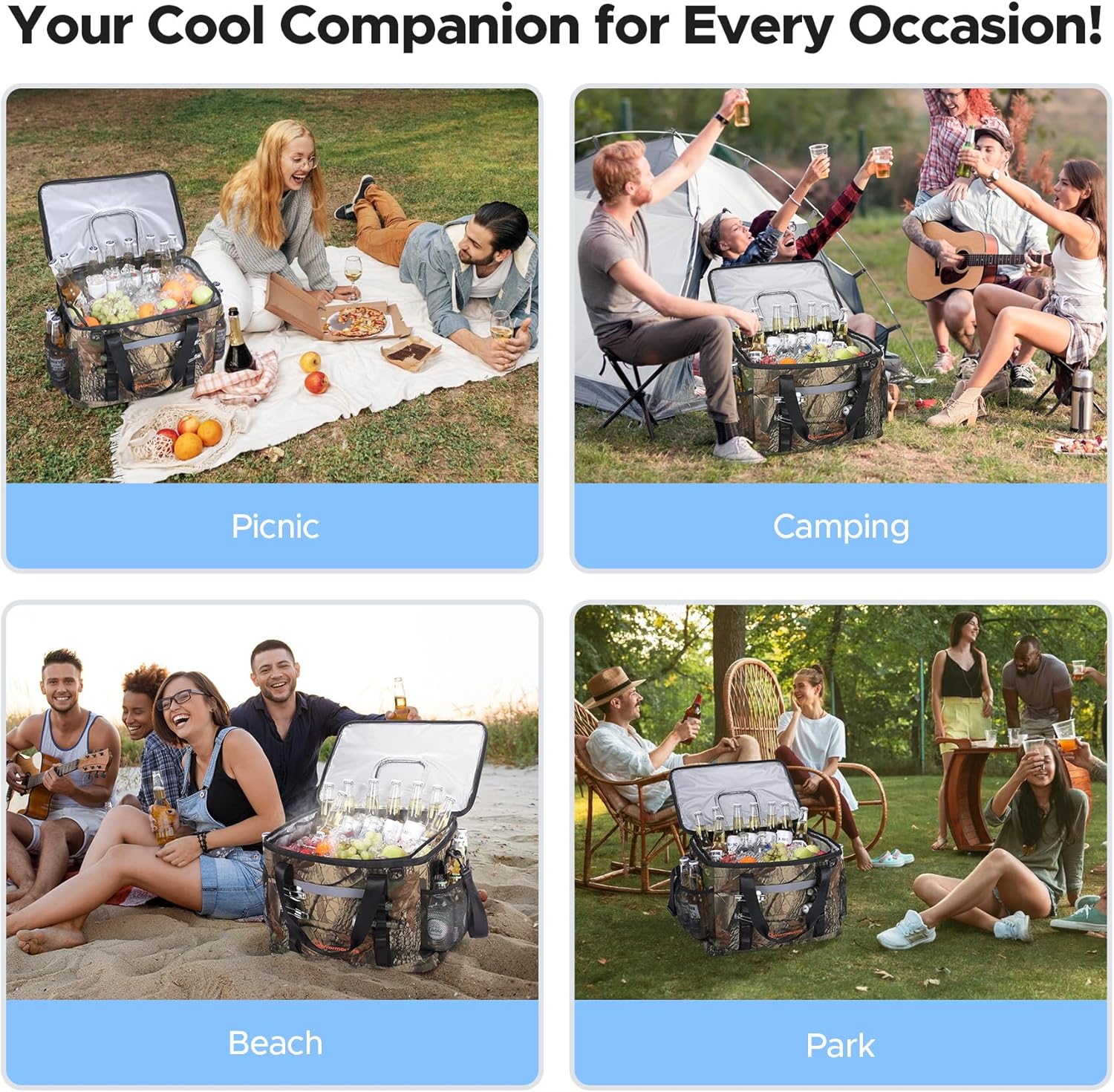 WARMOUNTS Insulated Cooler Bag 75/48 Cans, Soft Sided Portable Lunch Bag Coolers w/Zippered Top, Leak Proof PVC Interlayer, 5-Layer Insulation Large Ice Chest Bag for Travel, Camping, Beach, Picnic