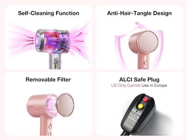 BABONIR High-Speed Hair Dryer 1875W Ionic & Plasma Blow Dryer, Compact Fast Drying Blow Dryer with Diffuser Concentrator & Comb Nozzle, Low-Temp Styling Mode, Comb Nozzle Cool Shot Compact Pro for Home Travel Salon,Christmas Gifts Holiday Gift Pink