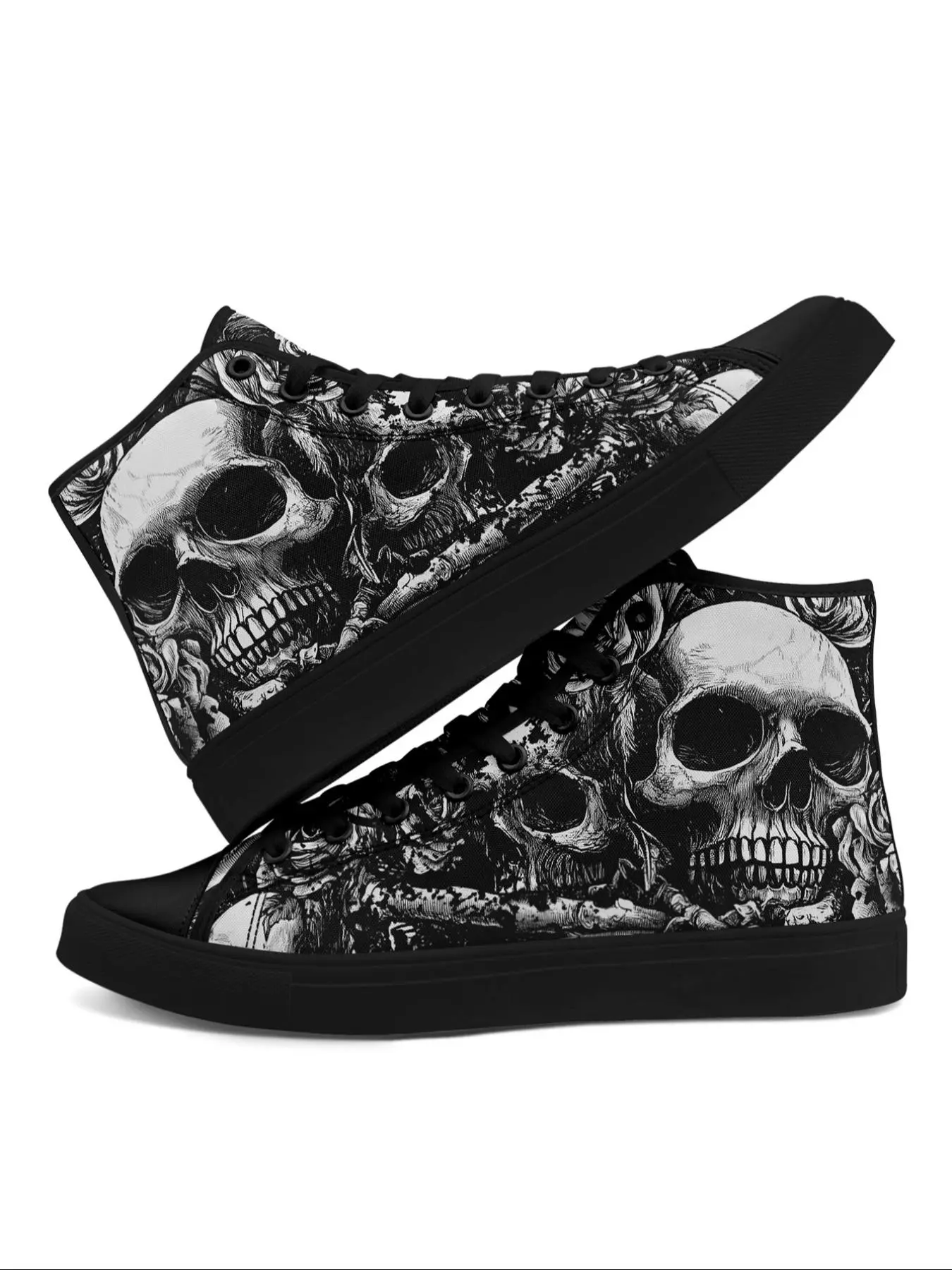 Men's Fashionable Skull Print Lace Up High Top Sneakers, Trendy Sneakers, Trending Sneakers, Casual Comfortable Breathable Sports Shoes, Walking Shoes, Male All-match Round Toe Shoes for Daily Wear, Halloween, Graphic Print Sneakers
