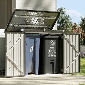 Aoxun Outdoor Metal Storage Shed – Waterproof Trash Can Enclosure with Chain Lid, Heavy Duty Garbage Bin Organizer for 2 Bins, Generator, and Garden Tools