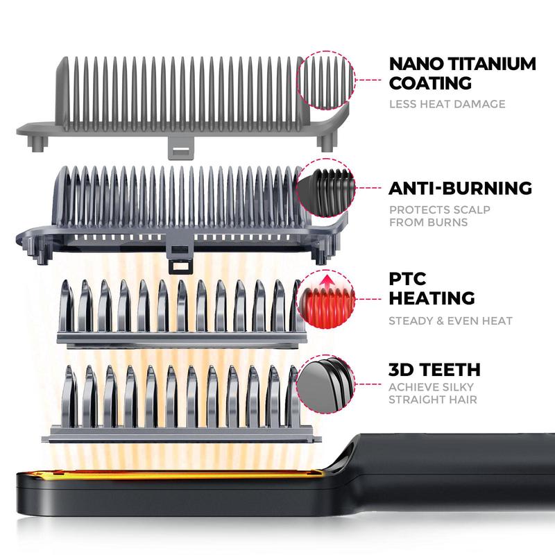 TYMO Ring Plus Ionic Hair Straightener Brush - Straightening Comb with Negative Ions, 9 Temp Settings & LED Display, Professional Styling Tools, Comfort, Salon, Black Red