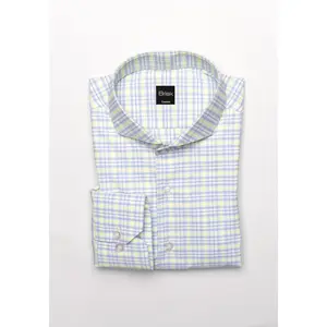 Wrinkle-Free Neon Green & Blue Tartan Performance Stretch Shirt