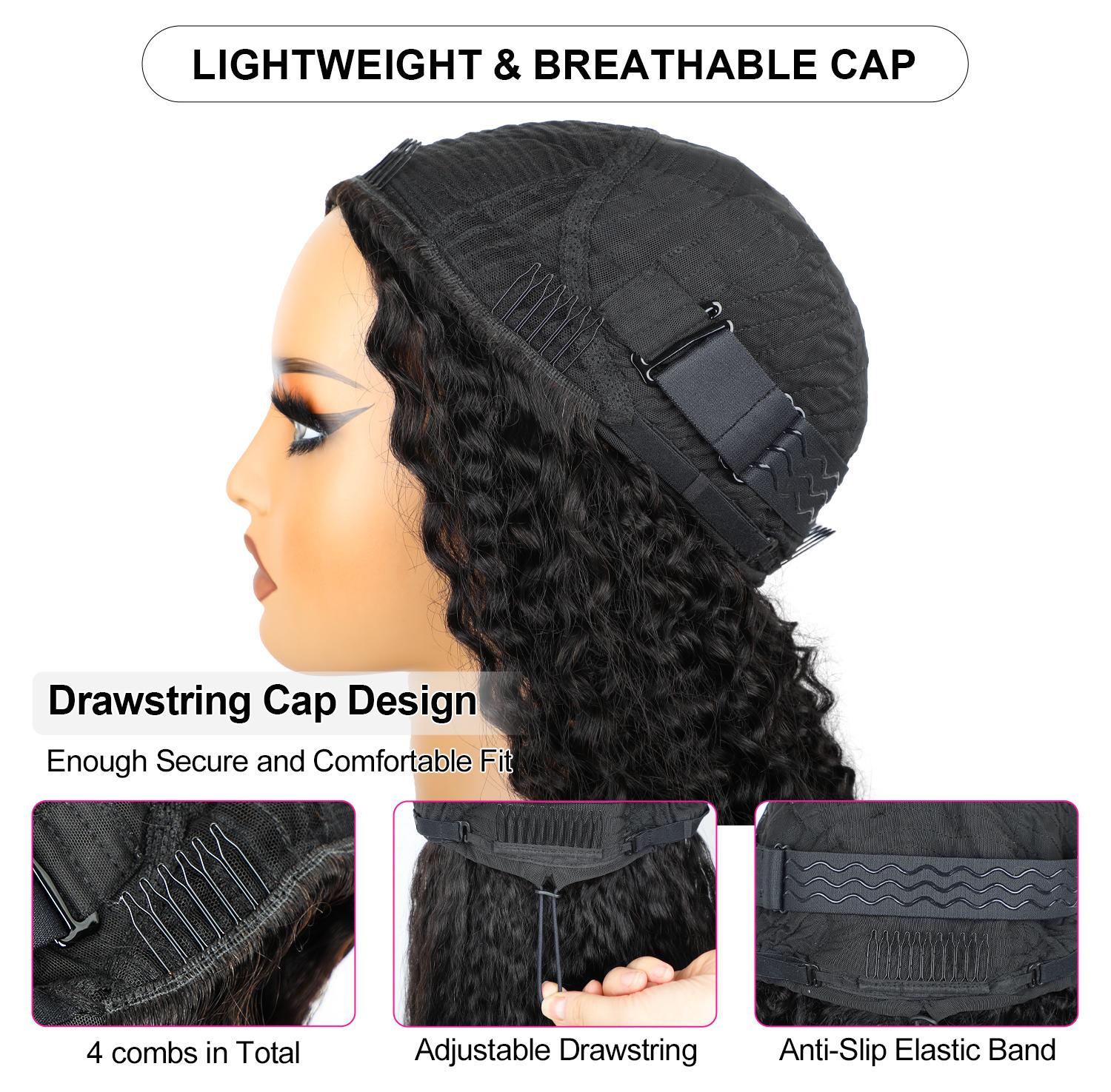Reshine 3 In 1 Half Wigs Water Wave Human Hair Wigs For Beginners Glueless Wear Go Half Wigs With Drawstring Invisible Hairline Curly Hair Wigs#dealsforyoudays