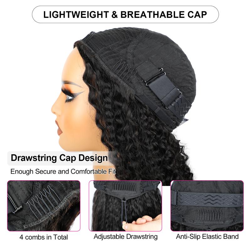 Reshine 3 In 1 Half Wigs Water Wave Human Hair Wigs For Beginners Glueless Wear Go Half Wigs With Drawstring Invisible Hairline Curly Hair Wigs#dealsforyoudays