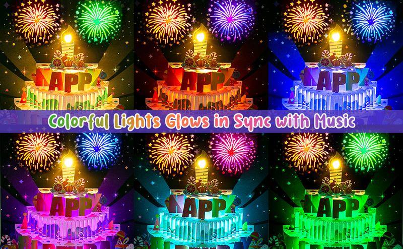 INPHER Birthday Cards Fireworks Pop Up Cake Blowable Light and Music Happy Birthday Card Gifts for Women Men Mom Kids