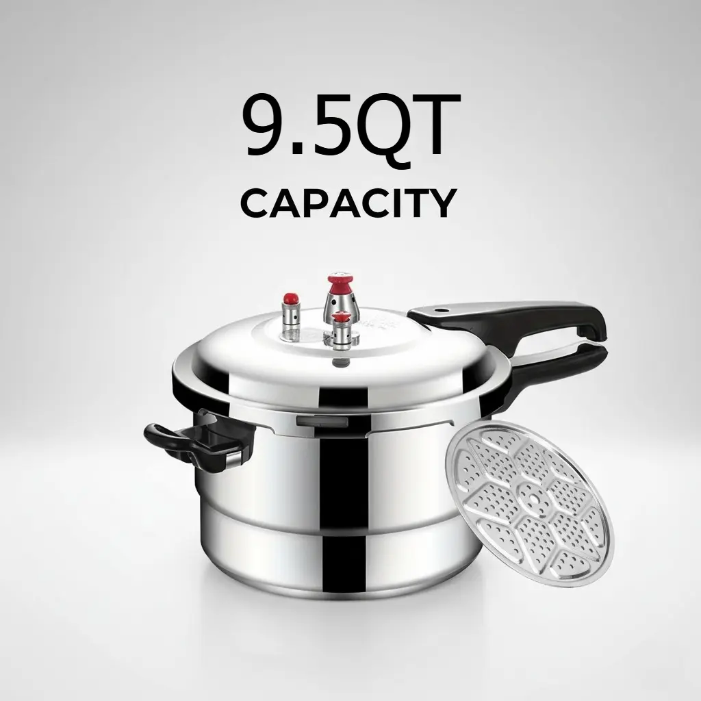 9.5-Qt Aluminum Pressure Cooker Cookware, Multifunction Stovetop Canner - Fast Cooking, Steaming for Family Dinners, Camping Trips