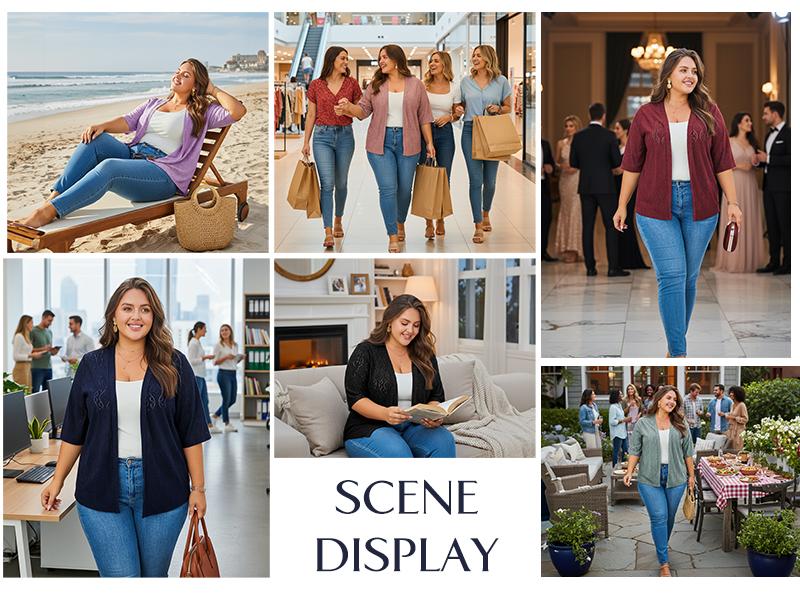 Eytino Plus Size Cardigan for Women Half Sleeve Knitted Jacquard Summer Kimono Cover up Tops(1X-5X)