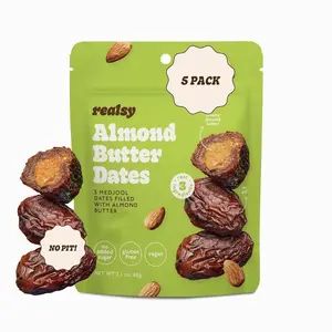 Realsy Pitted & Stuffed Medjool Dates, Organic Dates with No Sugar Added, Gluten-Free, Vegan, Good Source of Fiber, Low Glycemic Index, All Natural Healthy Snack (Almond Butter 5 Pack)