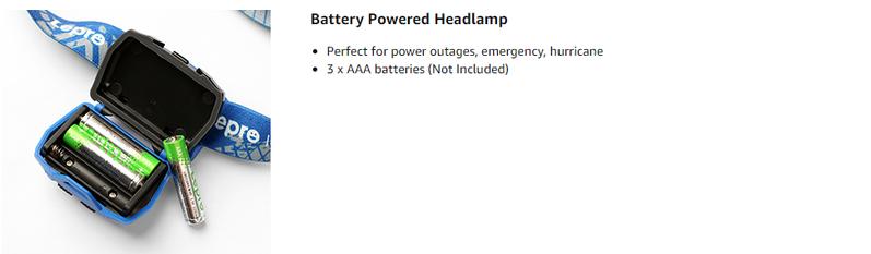 Lepro 320015 Battery Powered Headlamp - 1300Lux Super Bright LED Head Lamp with Red Light, IPX4 Waterproof Headlights for Outdoor Camping, Hiking, Hunting, Power Outages, Emergency, Hurricane camp accessory