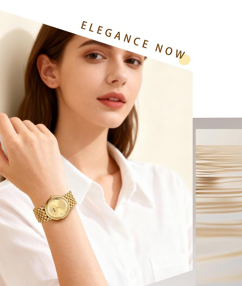 Luxury Round Bracelet Watch    Fashionable Women's Wristwatch Gold Black Dual Color Options Waterproof Free Size Adjustment Suitable for Daily Wear