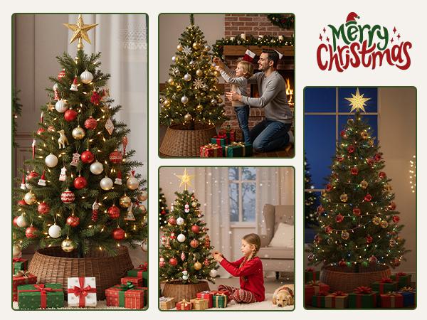 Pre-lit Pencil Christmas Tree, Green Artificial Spruce Slim Christmas Trees with 250 Incandescent Lights, 571 Branch Tips & Foldable Base for Home, Office, Party Decoration