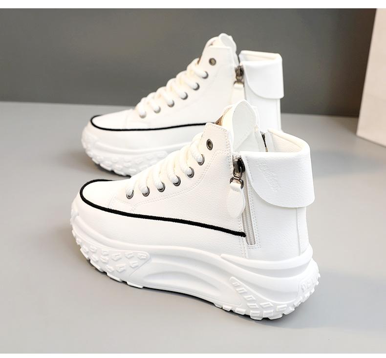 Spring and Autumn new arrival high-top shoes, round toe, thick sole for added height, soft sole, casual sneakers, street style white shoes.