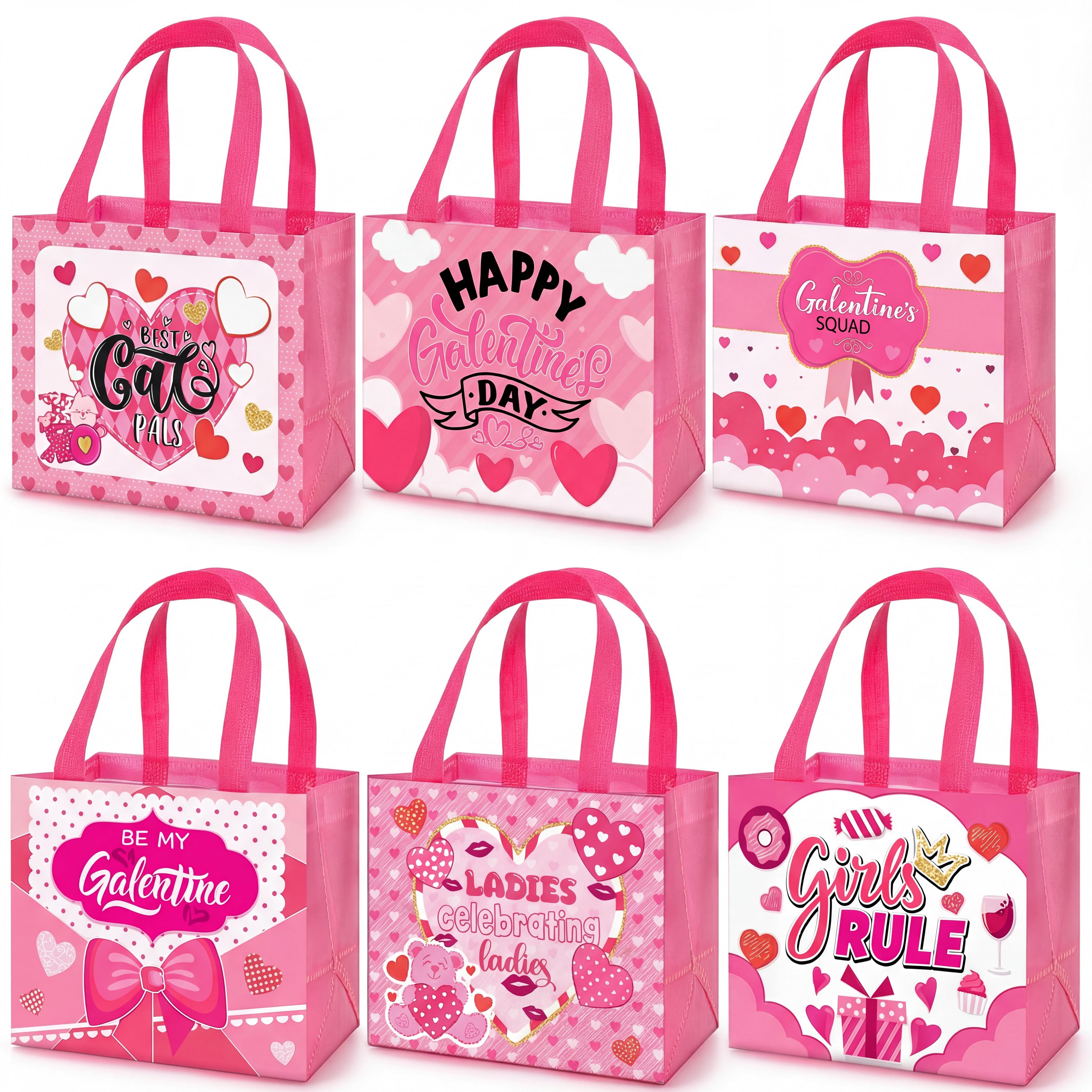 48 Pcs Valentines Gift Bags Reusable Tote Bags Multifunctional Non-Woven Wrapping Bags Goodie Bags Appreciation Gift for Friends Teacher Students Office Employee Coworker,Galentine's Day Birthday Wedding School Classroom Party Gift,Valentine Gift Exchange