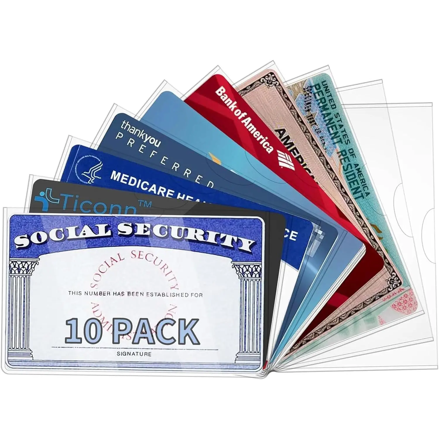 Unisex 10-Pack 24 Mil Soft Clear Waterproof Card Protectors, Luggage & Travel Passport Holder Sleeves for Social Security, Medicare, ID, Debit & Credit Cards