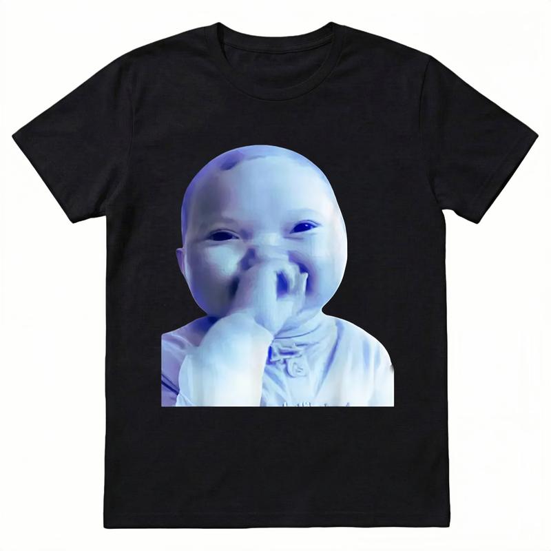 Cotton Funny AI Baby Holding Laugh Meme Viral Trend T-Shirt for Casual Wear & Trendy Outfits Comfortable Breathable Design