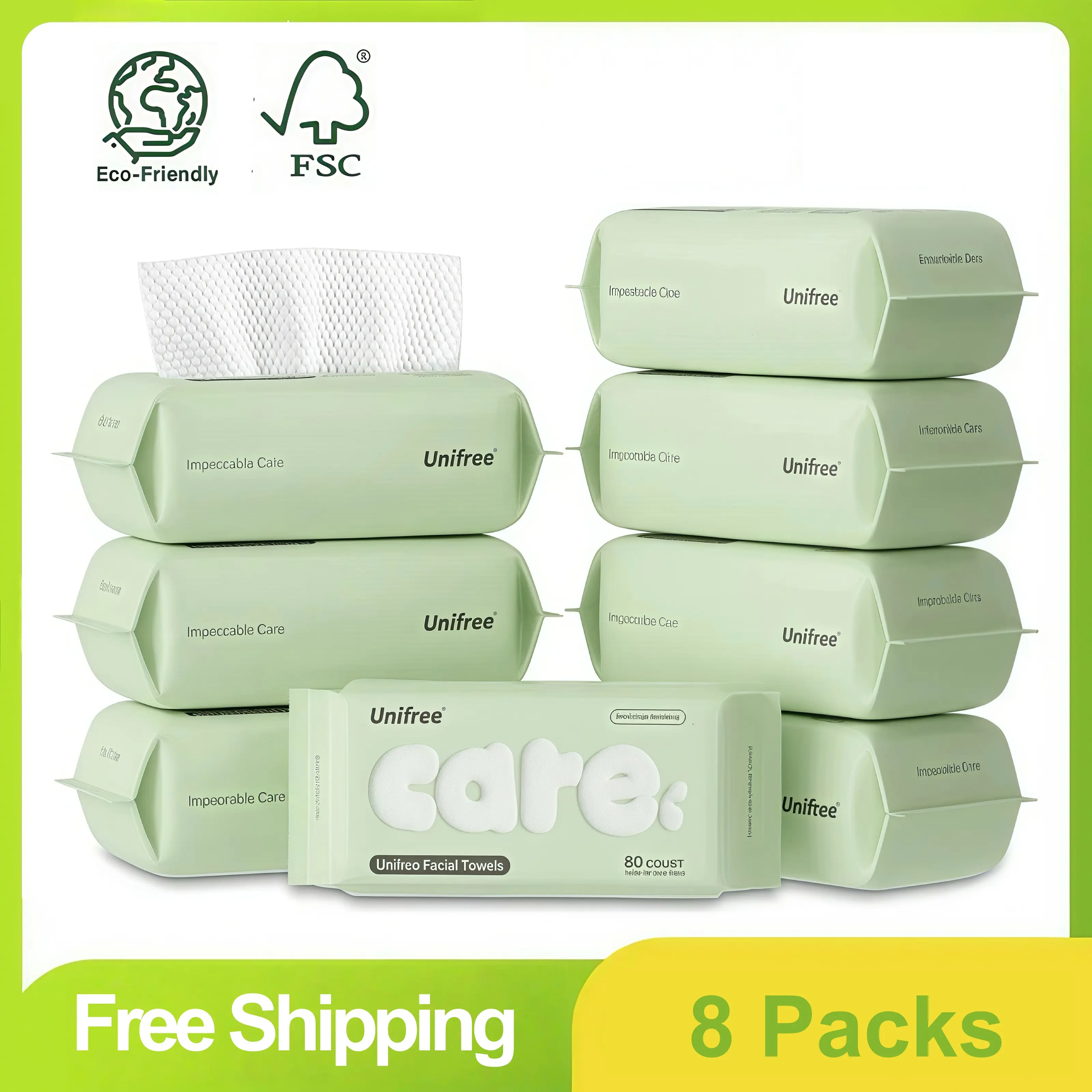 Unifree Face Towels Facial Clean Towel, 100% Plant Fiber & Biodegradable disposable Dry Wipes 4/8/16 pack Value Pack, 240-960 Ct ,Absorbent, Reusable, Soft, comfortable ComfortSkincare eco  friendly face towel toallas para
