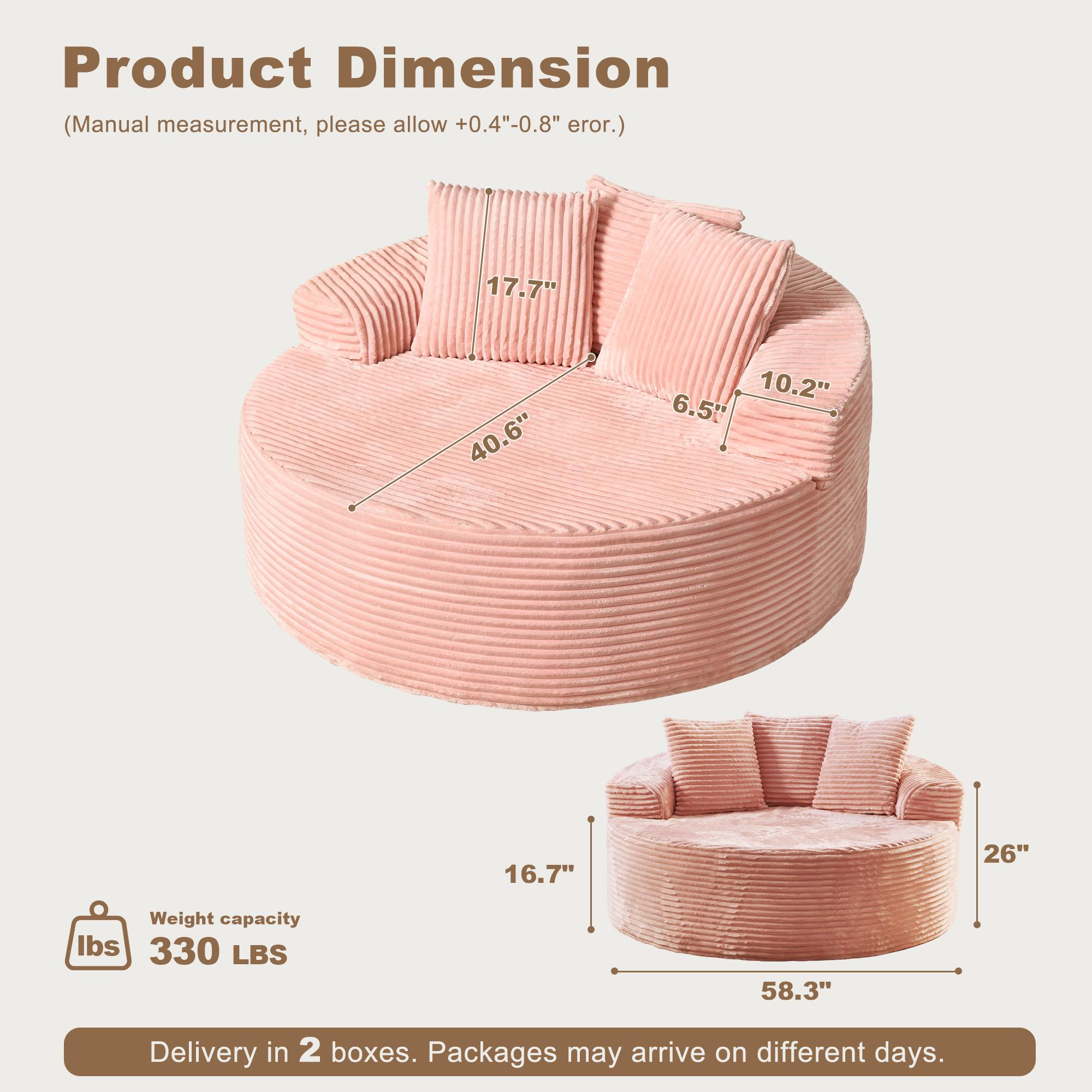 【Black Friday & Cyber Monday Deal】OOSWIFT 59" W Oversized Corduroy Lounge Chair, Single Sofa Bed with Pillows, Modern Wide-Arm Sleeper Chair for Living Room, Lounger for Nursery & Home Theater, Cozy Round Reading Chair