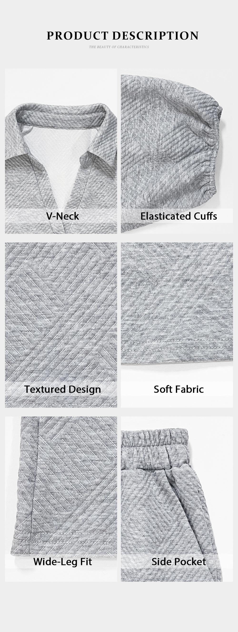 KatchMe Women's Slouchy Solid Color V-Neck Loose Textured Pullover & Drawstring Waist Trousers Co-ord Set & Separates, Minimalist Outfits, Soft Womenswear