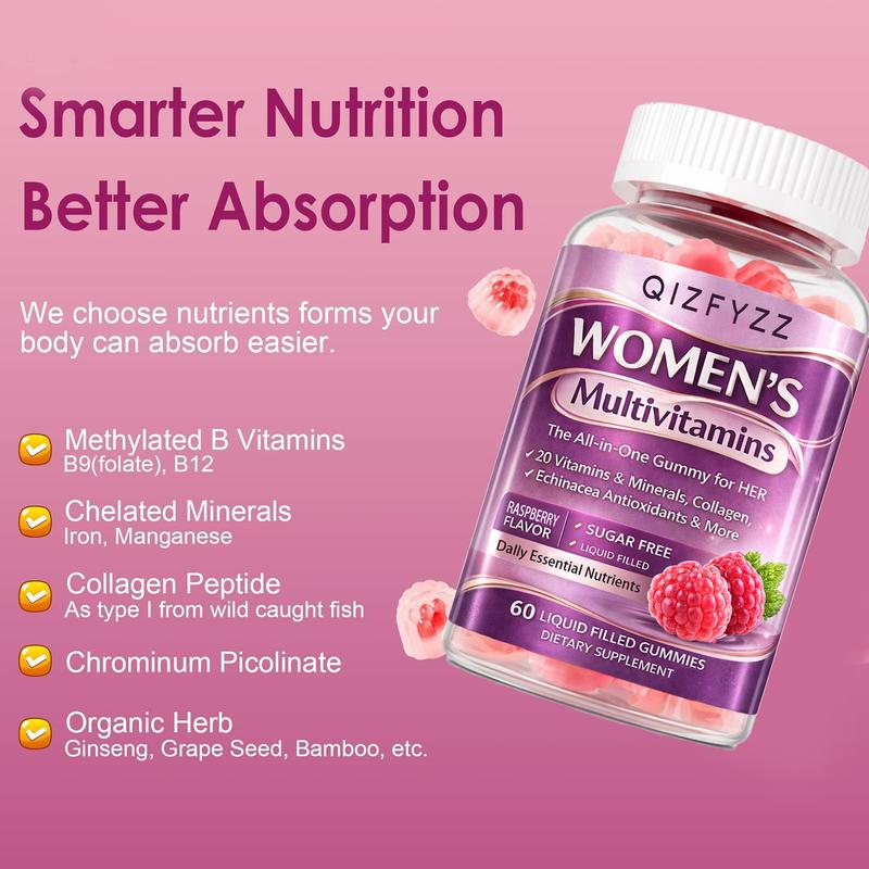 Women’s Multivitamin Gummies – Methylated Multivitamin for Women with Biotin, Methylfolate, Iron, Collagen, Vitamins A, C, D & B-Complex, Antioxidant Daily Support for Beauty & Immune, No Sugar, 60 Count